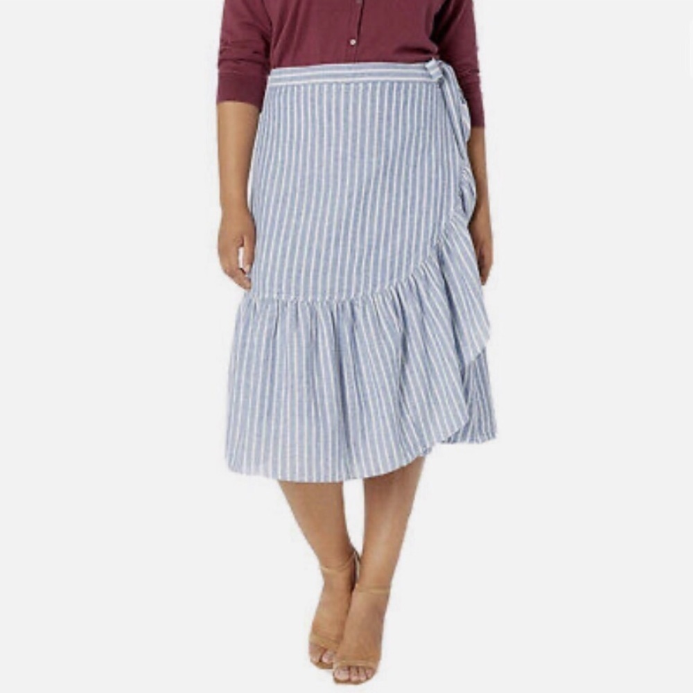 Chaps Blue and White Striped Midi Skirt